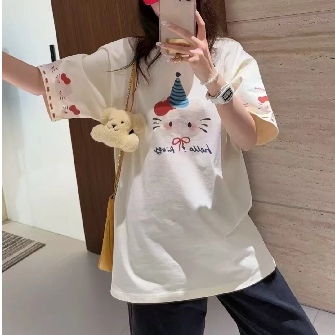 太阳花大码情侣短袖半袖中长款T恤卡通时尚印花套装圆领夏季8032