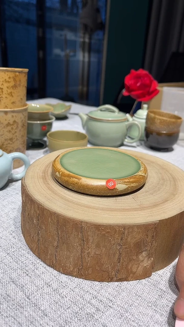 摆件陶原生态原矿葱绿杯垫