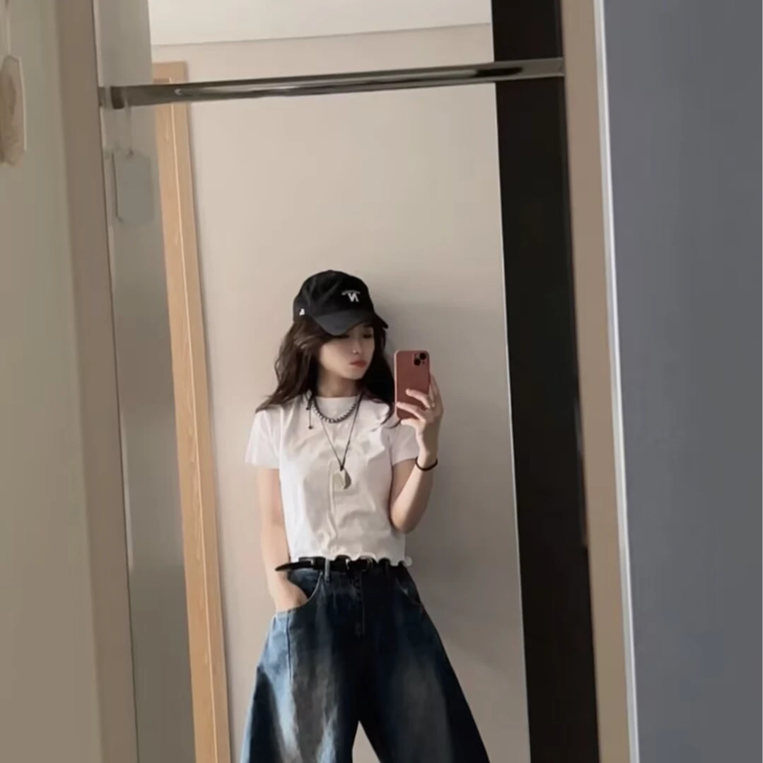 【韩国东大门代购】Ba卷边T