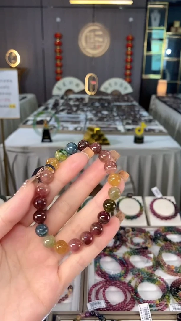 未镶嵌老矿碧玺彩虹单圈手串9mm+碧玺dan多样性发货一条