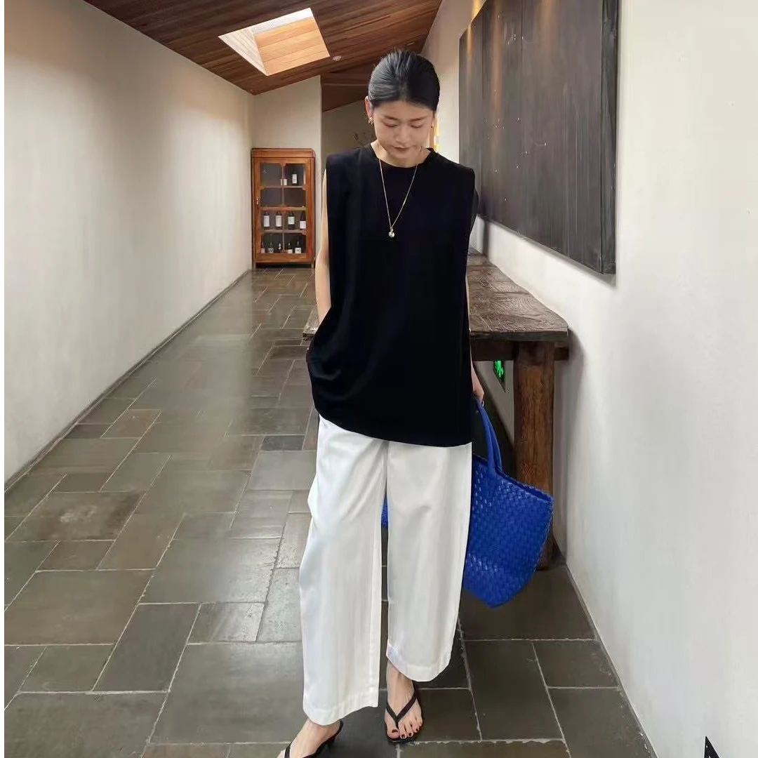 【夏季】黑色无袖直角肩轻奢松弛感上衣