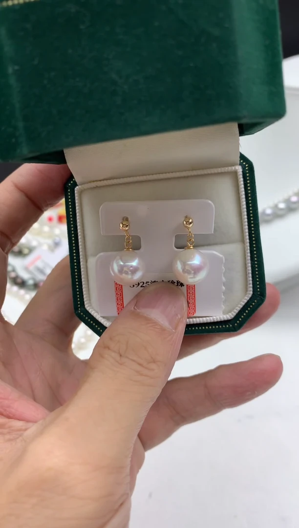 银S925镶嵌FF淡水珍珠白珠耳饰d011