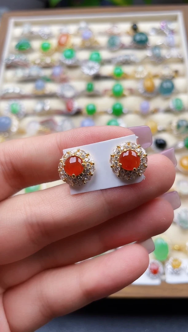 银S925镶嵌翡翠耳饰99