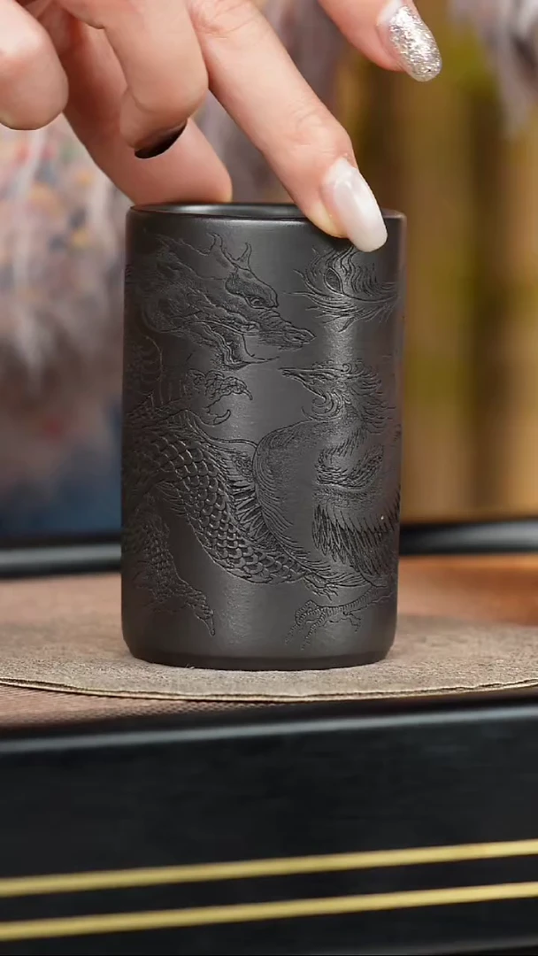 茶杯紫砂石黄龙凤和鸣