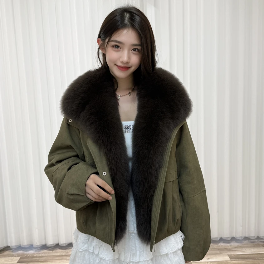 BAERLI/2025新款狐狸毛鹅绒服大气时尚高级冬季外套保暖可拆卸