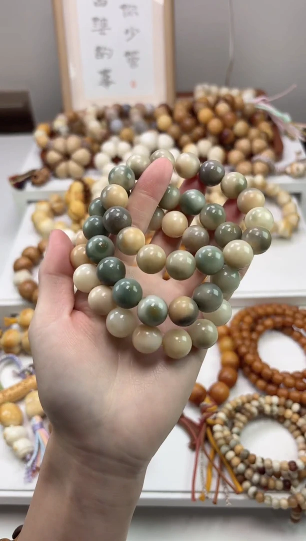 手串菩提根/象牙果g86玉化圆珠14mm手串瑕疵不补随机