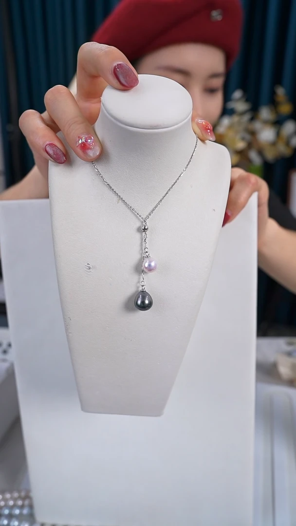 【闪购商品】海水珍珠颈饰银S925镶嵌9-10mm大溪地+akoya吊坠