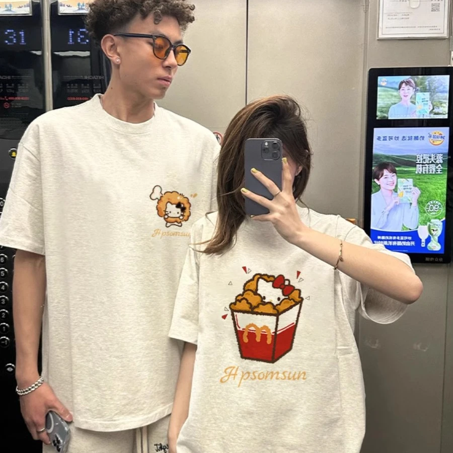 【两件装】鸡米花凯蒂猫网红disoo情侣装t恤2024新款夏装独特的短袖