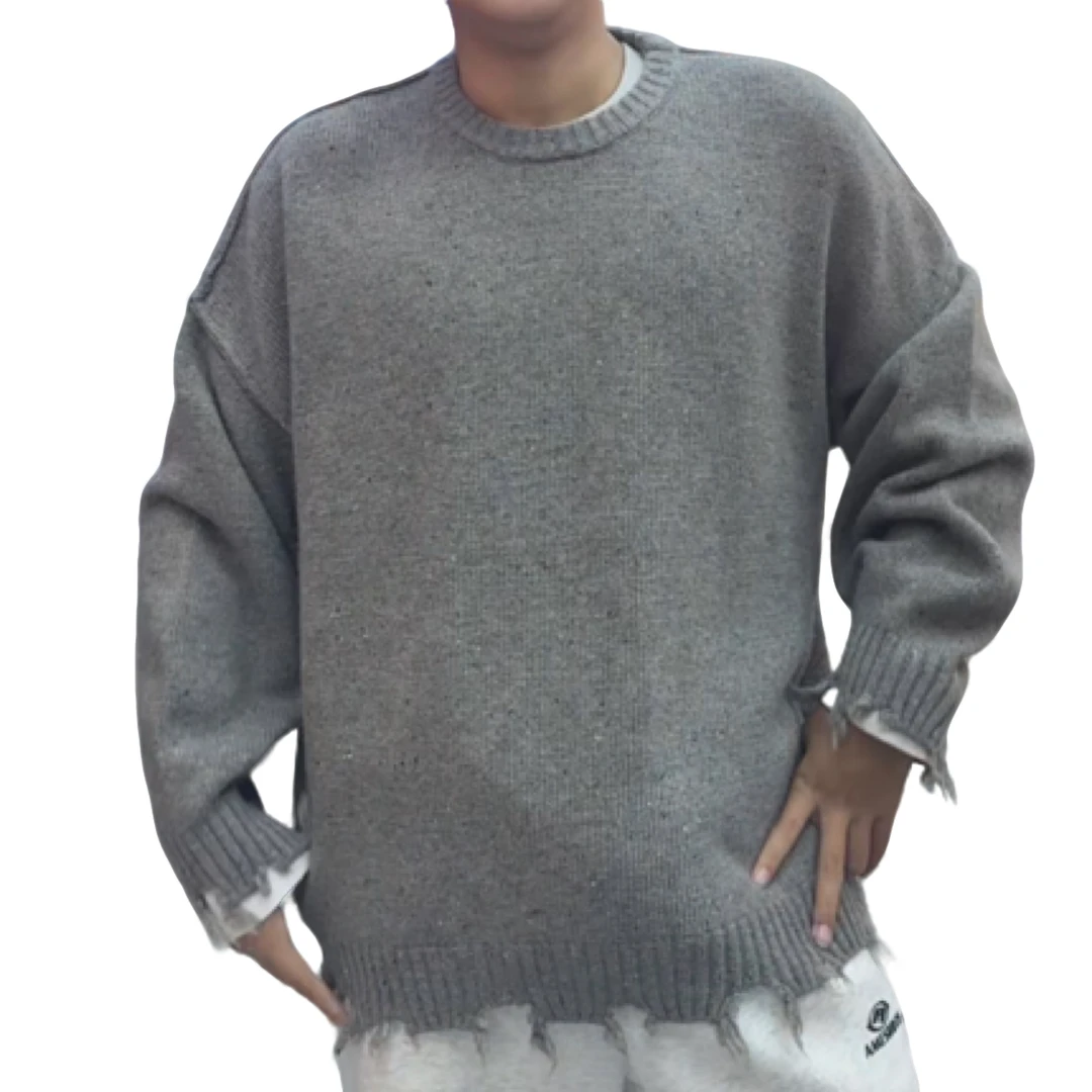 HZQ「毛边」宽松韩版点子纱套头袖子破边毛衣