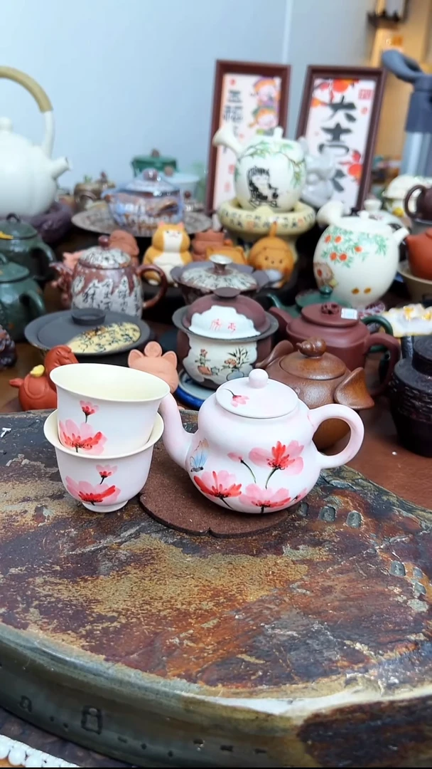 【茶瓷物语】虞美人壶配2杯