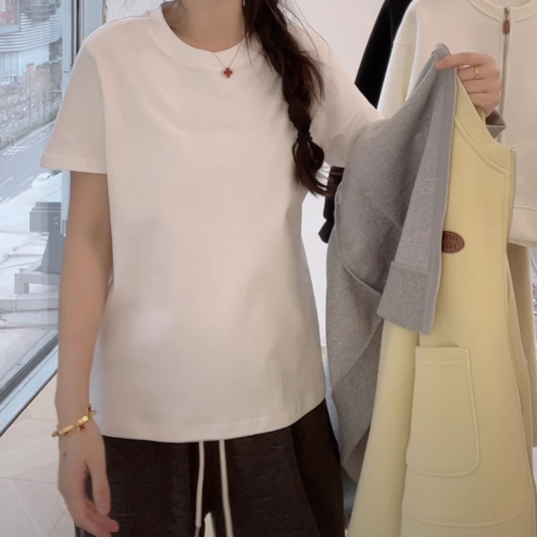 欧若风正肩短袖T恤2025新款春夏季气质透气轻薄显瘦休闲简约上衣