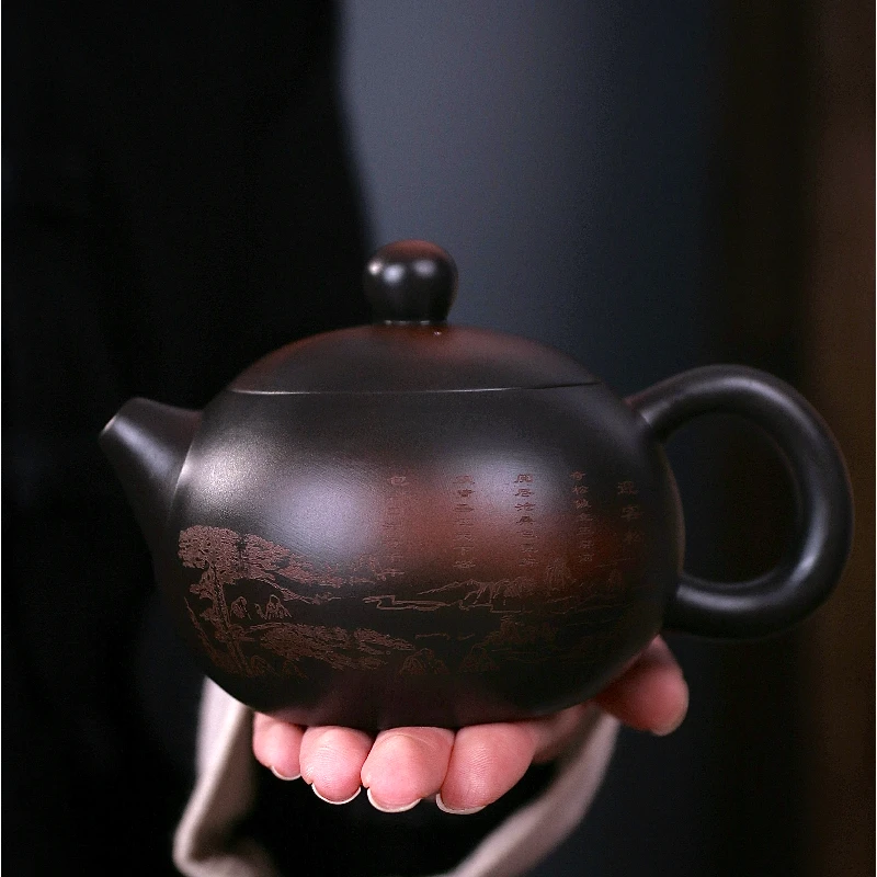 紫陶迎客松西施凤鸣壶大容量家用中式泡茶壶复古大号紫砂壶C111