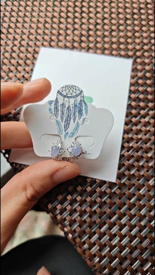 【闪购商品】翡翠耳饰银S925镶嵌翡翠耳饰S925银镶嵌