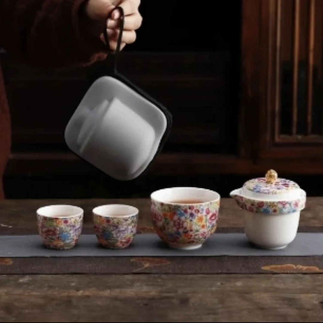 KK0239-珐琅彩一壶两杯旅行套