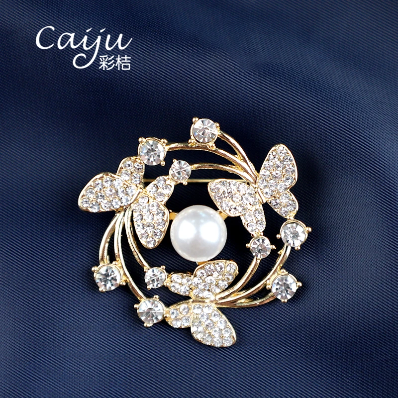 铜合金仿珍珠胸针 彩桔 精致别针扣针配饰气质323P001/323P009