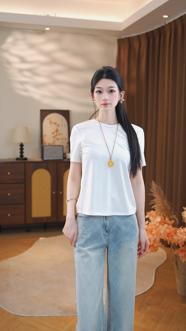 [珠间玉]温柔风高定质感百搭百搭春夏款T恤MG30