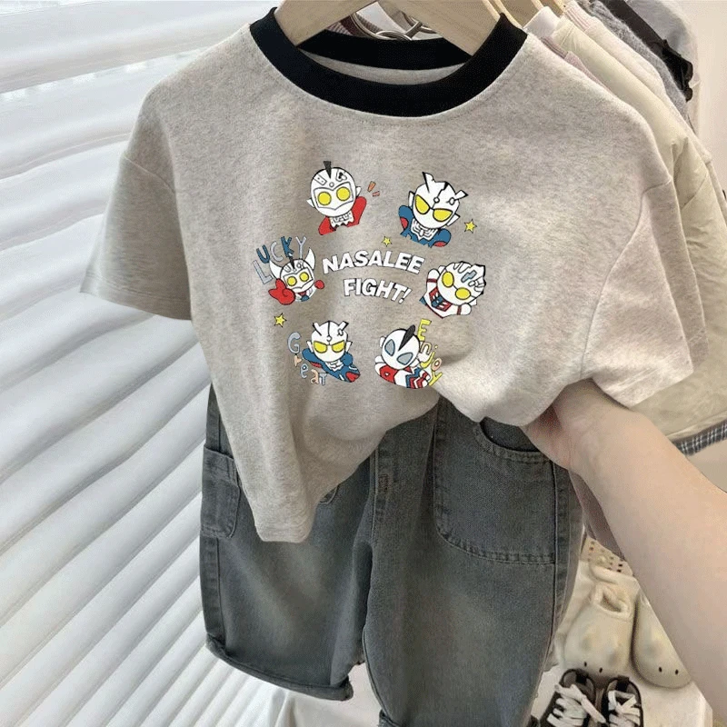 100纯棉儿童新款T恤卡通男男儿童短袖奥特曼潮款半袖上衣洋气夏装