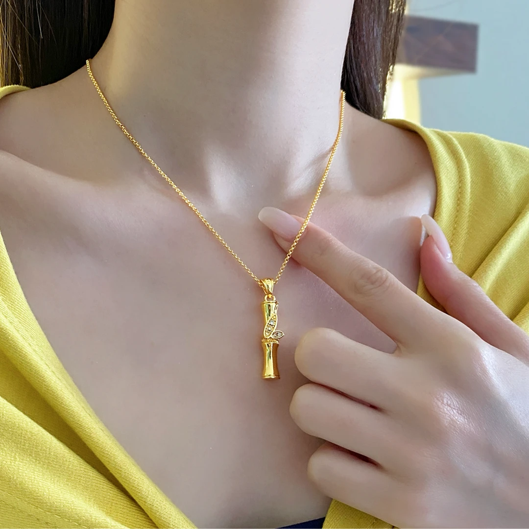 节节高升金色吊坠气质精致有你竹够冷淡风项链