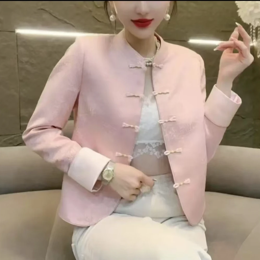 早春网红新款时尚高级感精致气质国风盘扣提花新中式外套2522