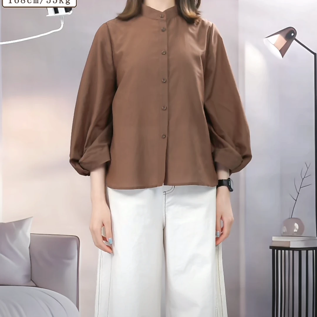 Jane express/简表达25年夏季新款女士衬衫百搭简约立领XCY52009