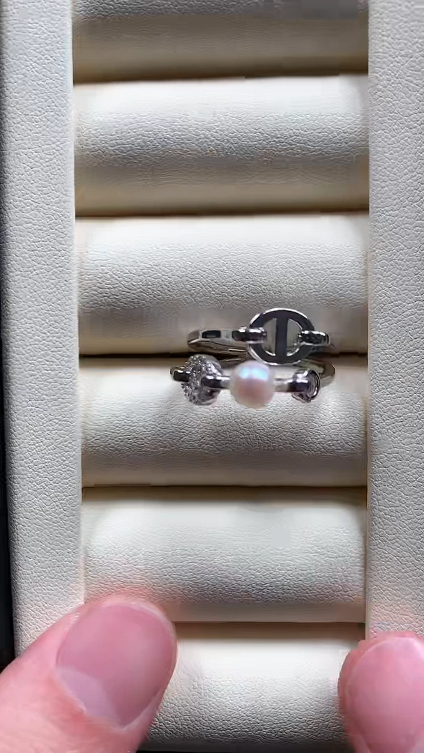【闪购商品】海水珍珠戒指银S925镶嵌双层猪鼻子款珍珠戒指70