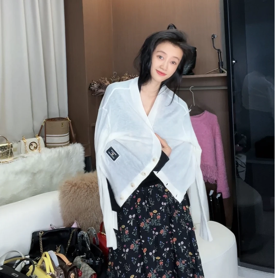 针织防晒白色显瘦长袖开衫夏季时尚减龄休闲百搭上衣外搭