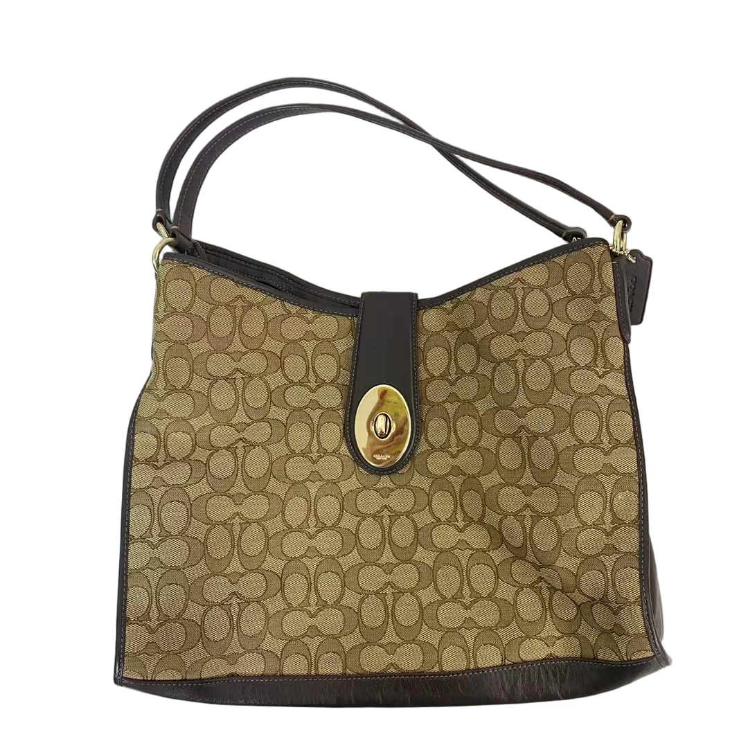 95新 COACH/蔻驰 经典老花帆布拼皮单肩腋下手提包 AF-10928-B