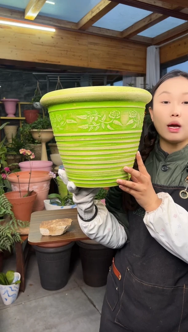 30*24.5/MC30/绿色刻纹/浮雕花盆外贸尾单