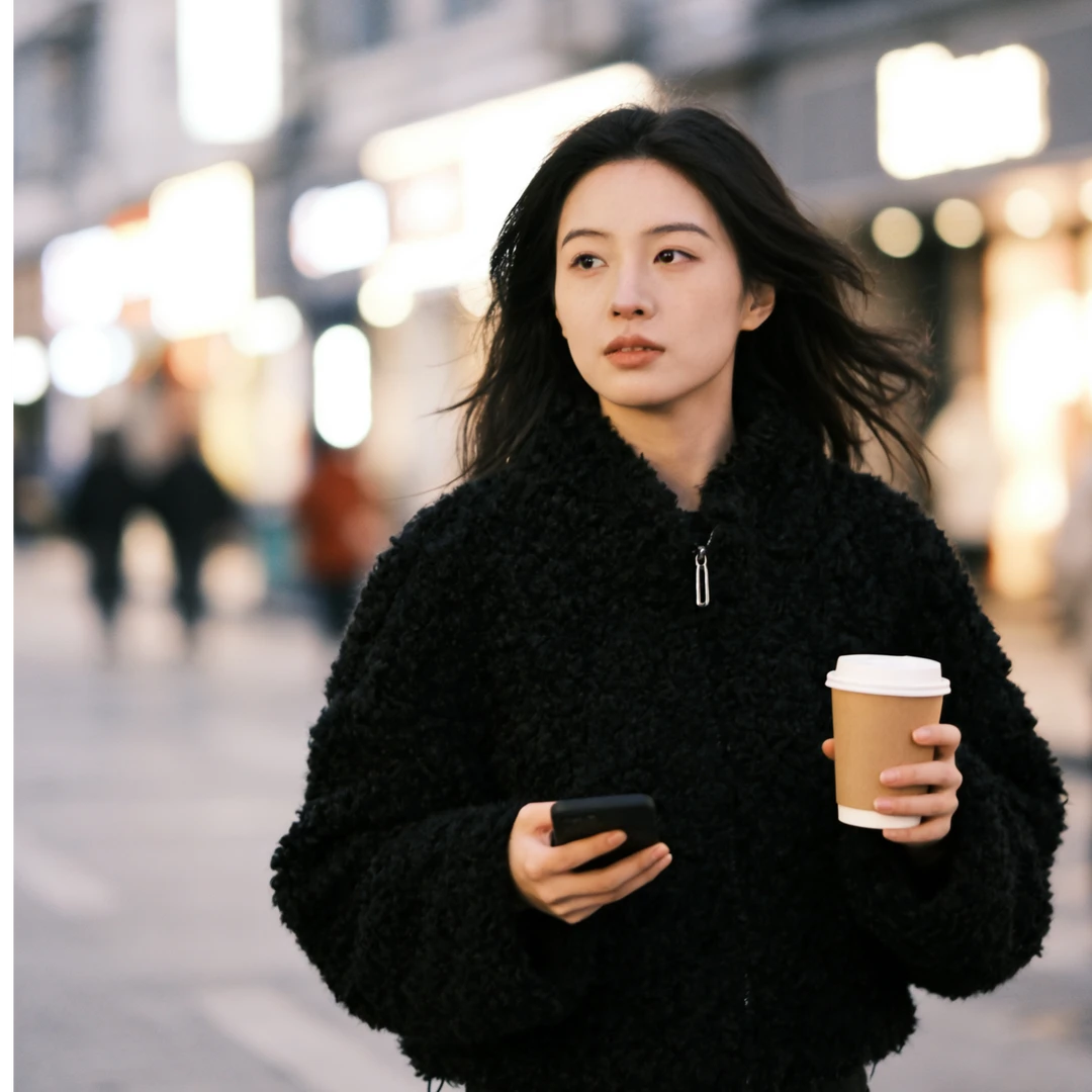 109皮毛一体仿羊羔毛外套女2025冬季新款高级感立领拉链短款外套