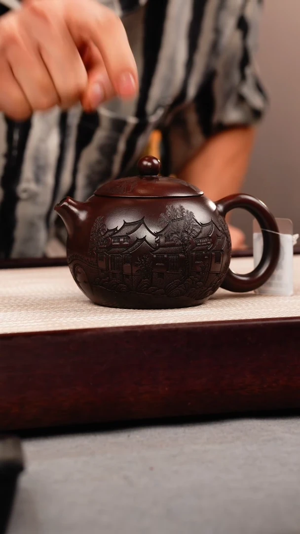 茶壶紫砂古乌泥 西施 楼房