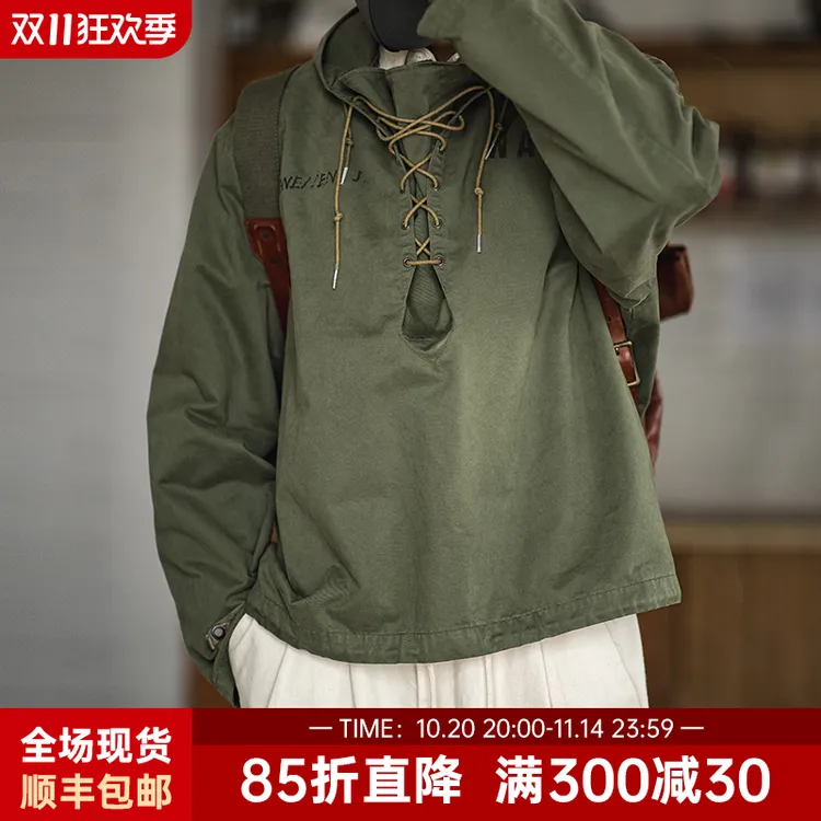 马登工装复古连帽甲板服短款风衣恶劣天气卫衣宽松休闲连帽外套男