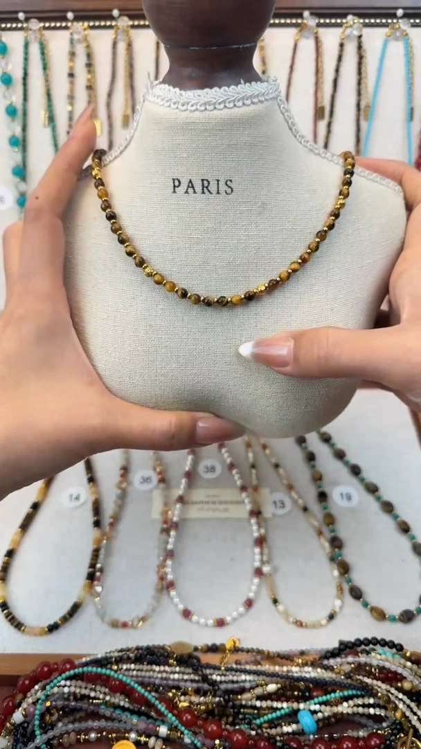 项链钛钢石英质玉A虎小O字扣