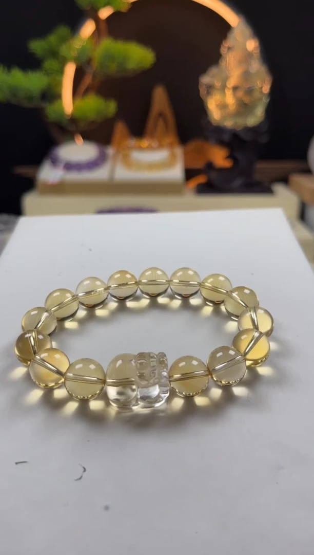 未镶嵌手链黄晶闲**影天然黄水晶圆珠貔貅手串11mm+