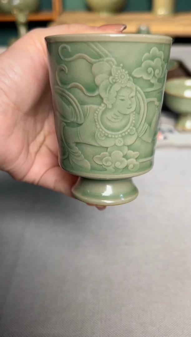 【闪购商品】其他王彩虹纯手工剔花浮雕飞天主人杯
