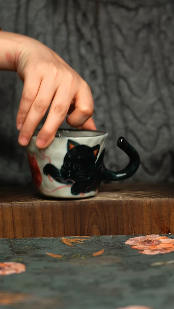 杯釉下彩手工手绘同款陶器