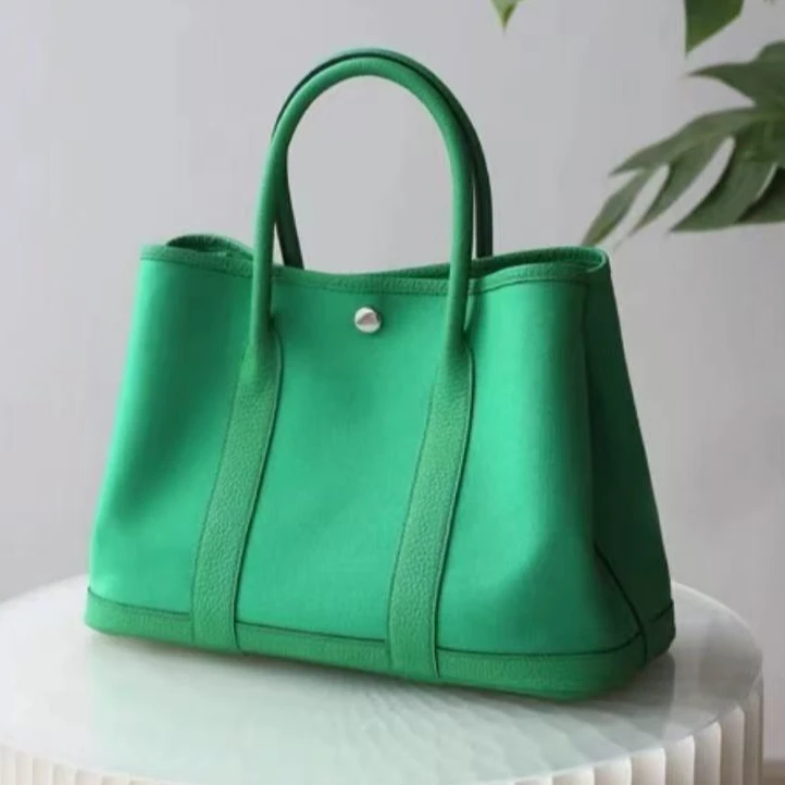 99新 Hermes/爱马仕 爱马仕花园30绿色帆布银扣D单肩包D9120017