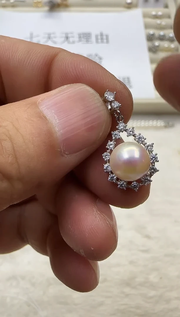 海水珍珠银S925镶嵌颈饰珍珠吊坠8-9mm