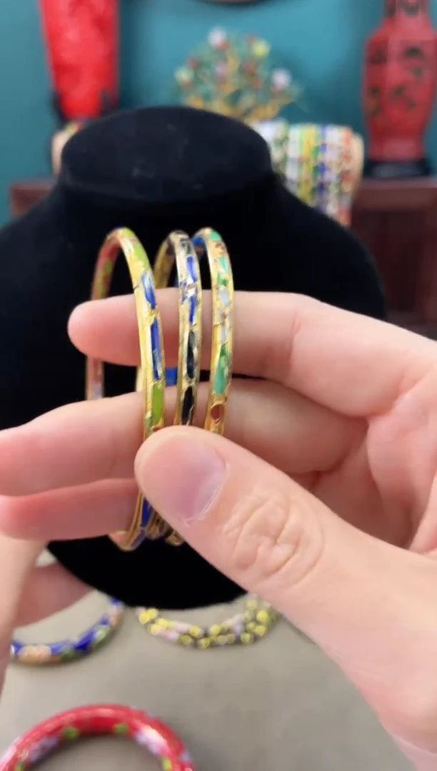 景泰蓝半金地手镯 58-64可戴 三支装