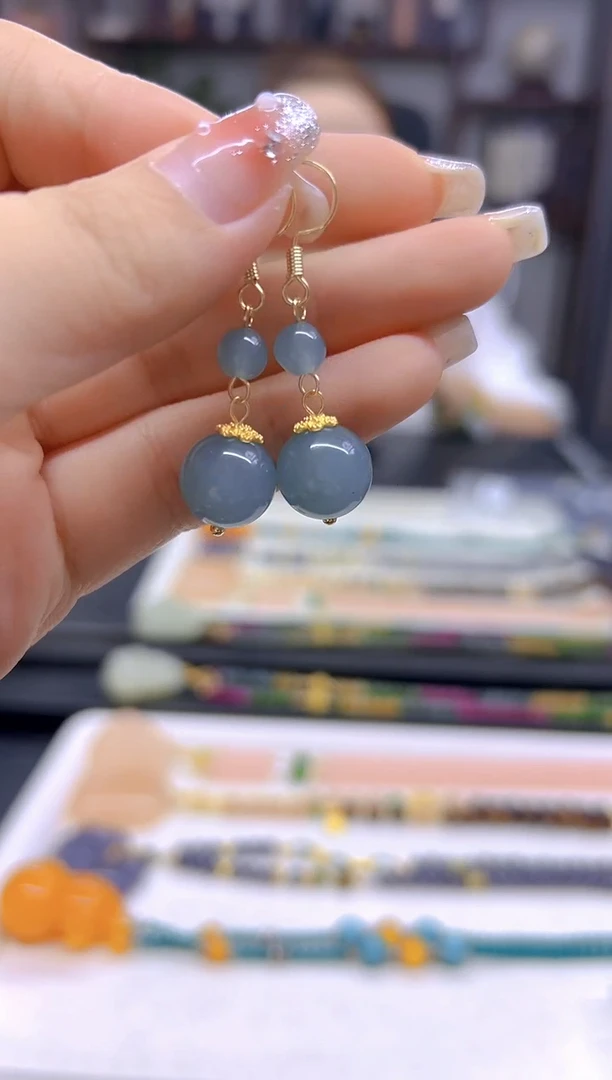 翡翠14K金镶嵌耳饰DIY款E779