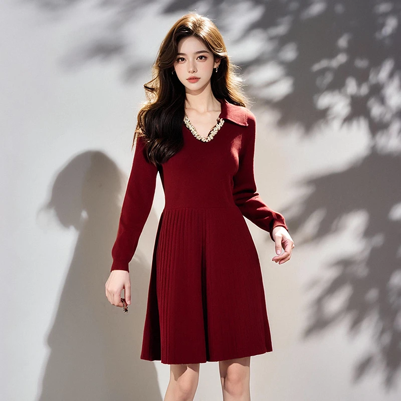 奢姿【千金小姐】2025年春季新款大码女装复古V领胖妹妹韩系连衣裙