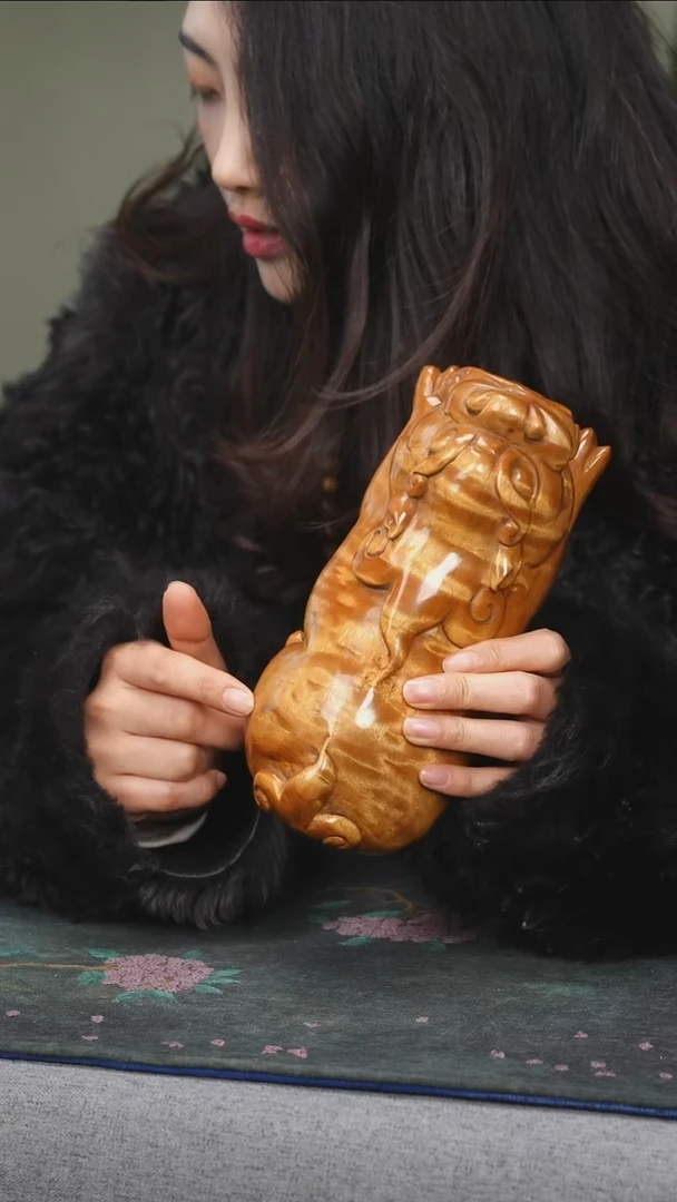 【闪购商品】楠木（金丝楠）其他金丝楠木貔貅满花水波纹 手工雕刻