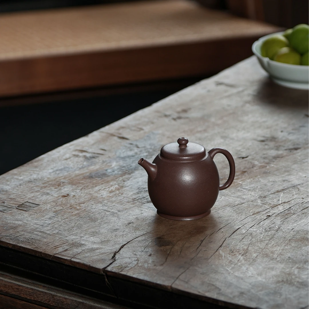 宜兴紫砂壶 明式龙蛋 130cc 紫泥 紫砂茶壶手工茶壶功夫茶茶具