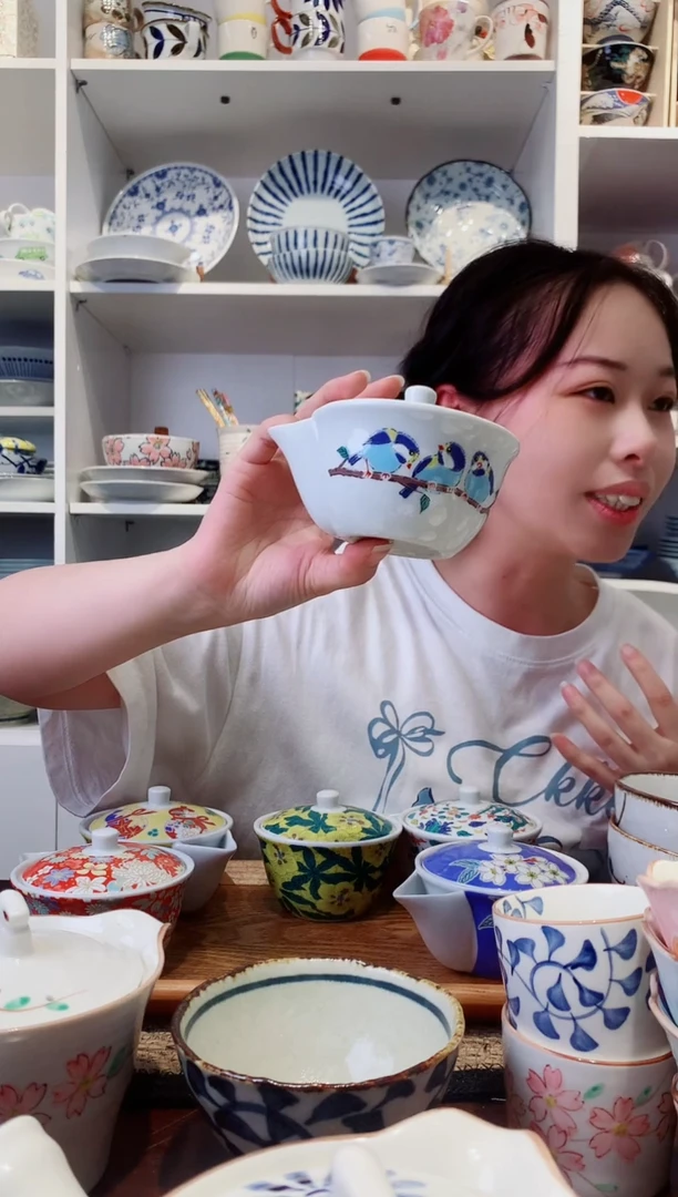 陶瓷九谷秀鸟茶宝