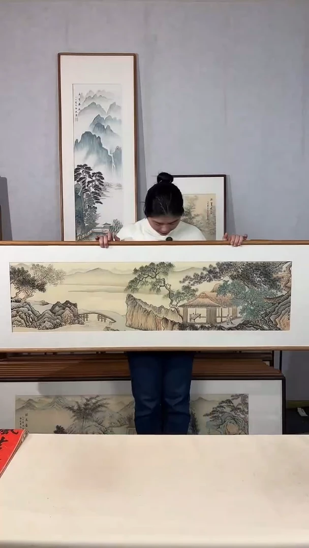 国画手绘*山水*52*172cm带框发货