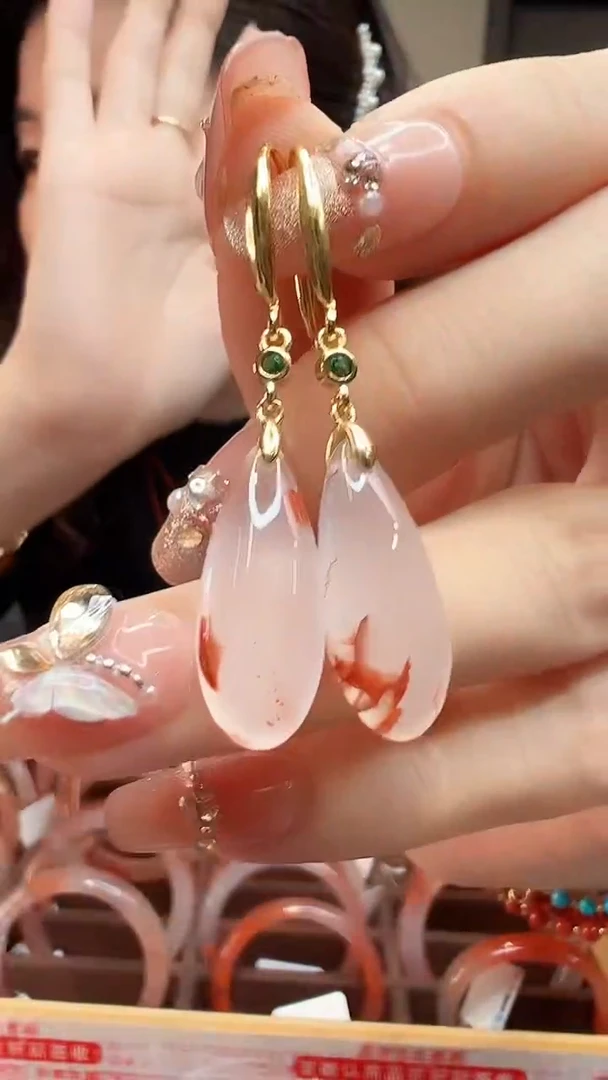 【闪购商品】南红玛瑙耳坠银S925镶嵌/冰飘水滴款