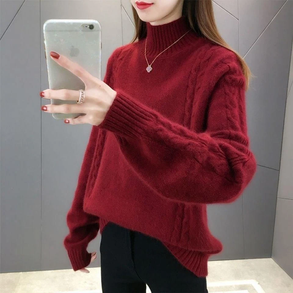 半高领毛衣女秋季宽松2025年新款韩版内搭针织打底衫加厚早秋上衣