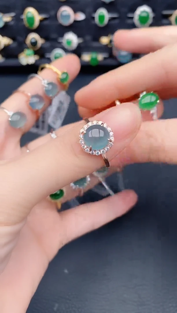 银S925镶嵌戒指翡翠天然a货翡翠442