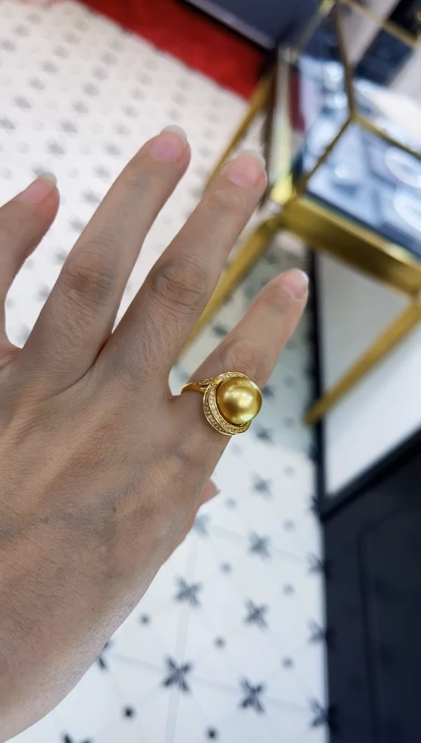 【闪购商品】海水珍珠戒指银S925镶嵌金珠