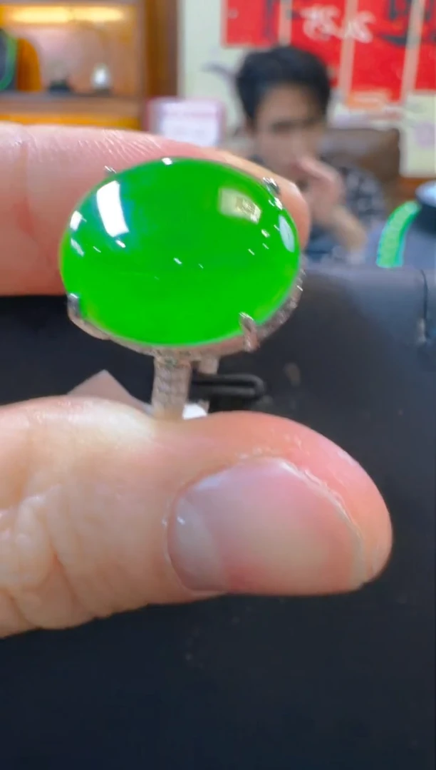 银S925镶嵌戒指翡翠天然A货翡翠