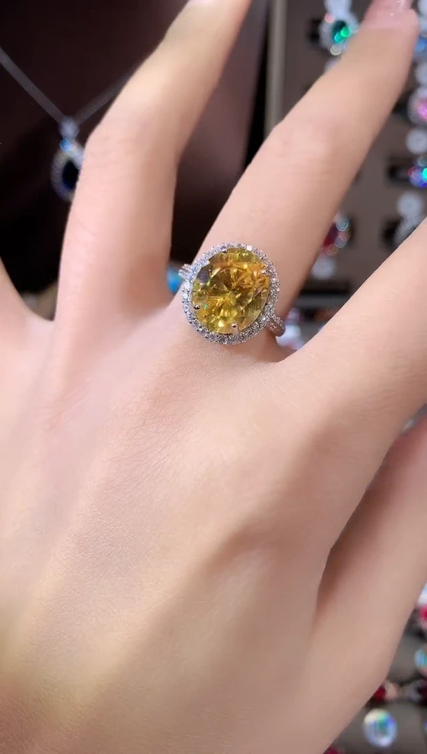 无925银满火彩金丝雀戒指